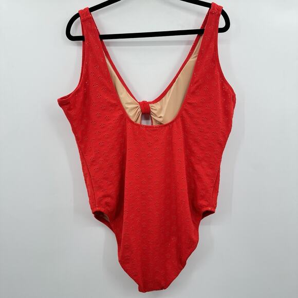J. Crew Cutout One-Piece Swimsuit with Bow Size 3X Red Eyelet Colorblock New - Picture 2 of 11